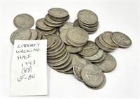 (48) 1943 Half Dollars VF-AU