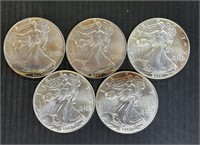 5 2000 US Silver Eagles Coins