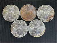 5 2000 US Silver Eagles Coins