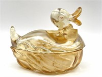 Amber Carnival Glass Duck Dish 5.75” x 4.5”