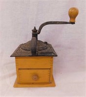 Antique cast iron coffee grinder w/ dovetail wood