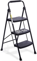 3 Step Ladder, Folding Step Stool, Wide Pedal