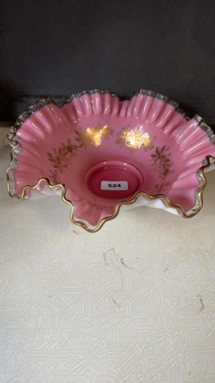 Fenton Silvercrest pink ruffled bowl