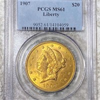 1907 $20 Gold Double Eagle PCGS - MS61