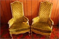 Pr. Chartreuse Crushed Velvet High Back Arm Chairs