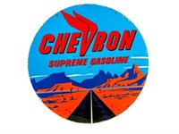 VINTAGE ENAMELED ON METAL CHEVRON SUPREME SIGN