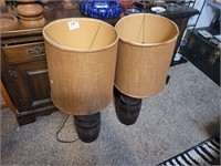 Pair of Vintage Barrel Table Lamps with Shades