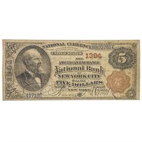 1882 $5 BB AMERICAN EX. NB OF NYC, NY CH. #1394