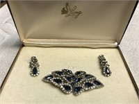 VINTAGE 3 PC. BLUE & CLEAR RHINESTONES SET