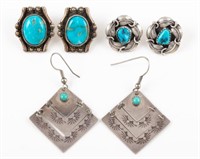 (3) PAIR SOUTHWEST SILVER / TURQUOISE EARRINGS