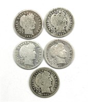 1892, 1907, 1910-D, 1911, and 1914 Barber Dimes
