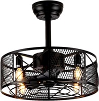 Caged Ceiling Fan with Light, Bladeless Black