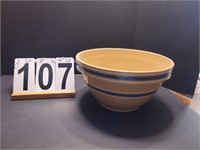 11.5" Yellowware Crock With Blue & White Stripe