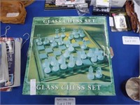 GLASS CHESS SET NIB 16"X16".