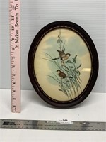 Vintage Beautiful Framed Oval Birds Print