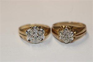 2pc 10k yellow gold Diamond Cluster Rings