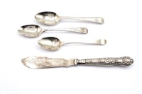 Three Georgian silver teaspoons & a butter knife