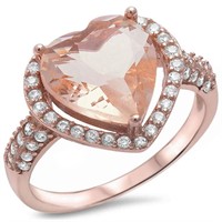 Gold-pl. 5.50ct Morganite & White Topaz Halo Ring