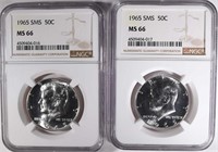 2-1965 SMS KENNEDY HALF DOLLARS, NGC-MS 66