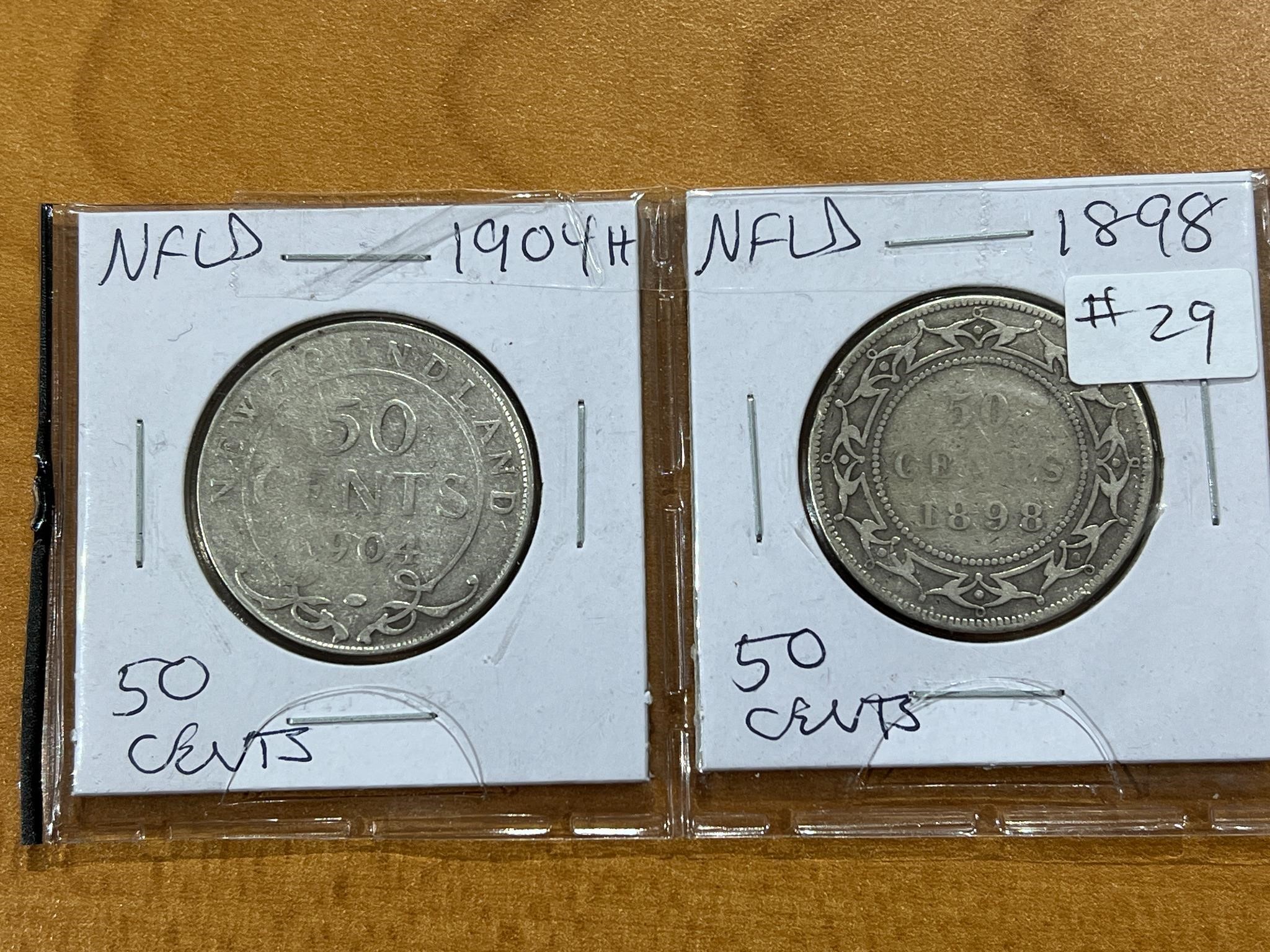 2- Nfld $.50 Coins- 1904H and 1898