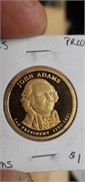 2007 john adams dollar coin proof