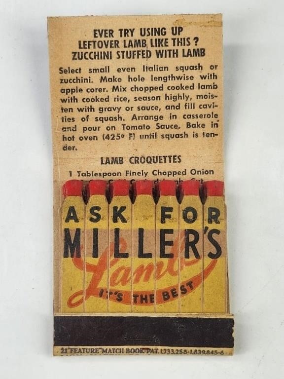 MILLER ABATTOIR ADVERTISING FEATURE MATCHBOOK