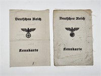 (2) WW2 KENNKARTE ID DOCUMENTS W/ PHOTO