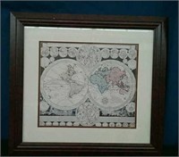 Framed World Globe Print, Approx. 23 5/8"×21 5/8"