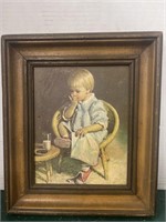 Vintage Wood Framed Boy Print