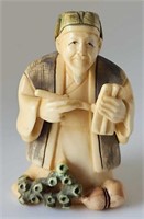 Antique Hand Carved Polychrome Ivory Netsuke