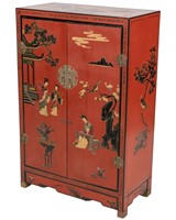Oriental Red Lacquer Painted Cabinet