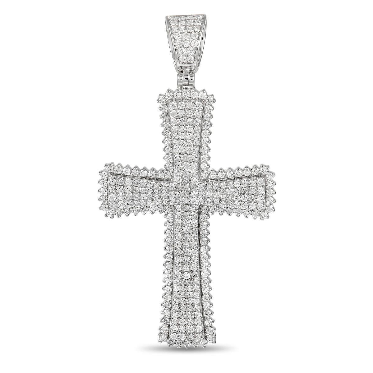 14K White Gold 2.95 ct Diamond Cross Pendant