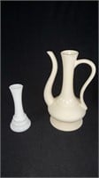 Milk Glass Beehive 6" Bud vase & Ivory Decanter