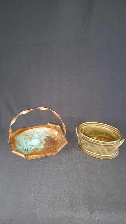 Copper Hammered Plate & Brass Oval planter