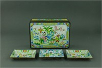 Chinese Enameled Cosmetic Box with Three Plates