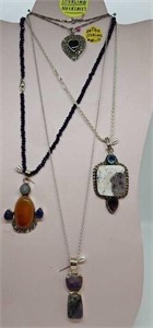 (4) Sterling Silver Gemstone & Hardstone Necklaces