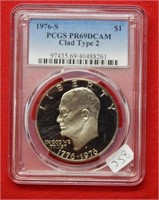 1976 S Eisenhower Dollar Clad T2 PCGS PR69 DCAM