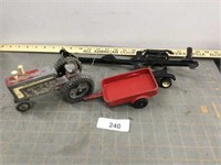 Vintage NF tractor, red trailer, boat trailer