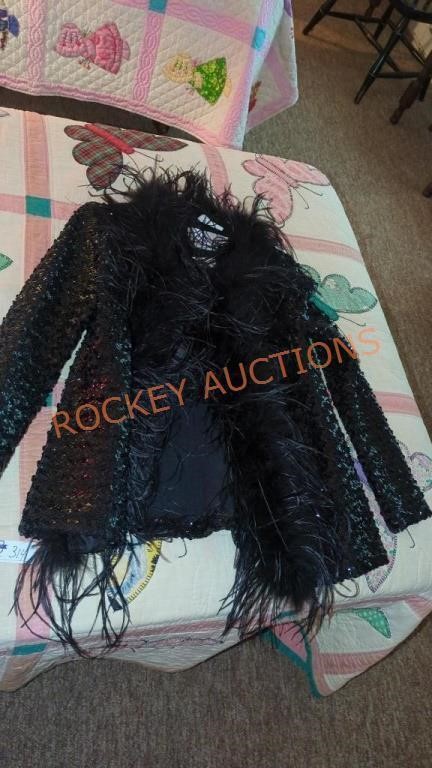 vintage  size 11/12 feather collar sequin coat