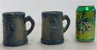 2 Rare blue and white salt glaze flying bird mugs