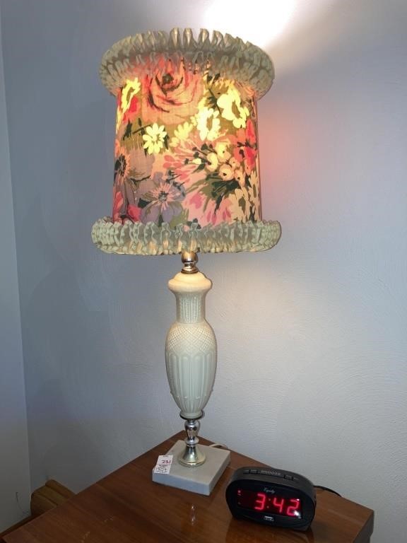 Cased glass lamp w/ marble base 27’’H, mini alarm