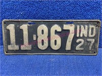 1927 Indiana license plate (original cond)