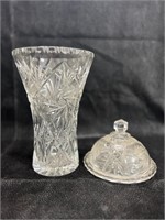 Vintage Bohemia Crystal Vase & Covered Dish