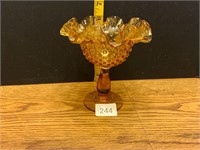 Vintage Fenton Amber Hobnail Ruffled Pedestal