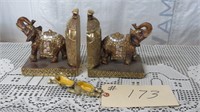 ELEPHANT BOOK ENDS AND TRINKET BOX