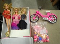 (3) Collector Barbie Dolls In Case, Barbie Bike,