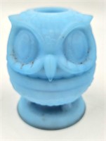 Fenton Blue Satin Glass Owl Fairy Lamp w/ Damage