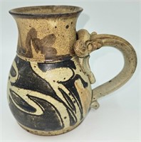 Signed Pottery Mug Brown Glaze 6"
