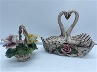 Ornate Swan jewelry casket  6 in tall and small