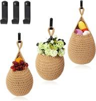 3Pcs Retro Boho Hanging Fruit Baskets, brown